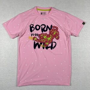 Bleecker & Mercer T-Shirt Mens Medium Pink Born To Be‎ Wild Chenille Tiger